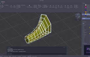 A solid swept along guide rails from 2D polyline profiles.