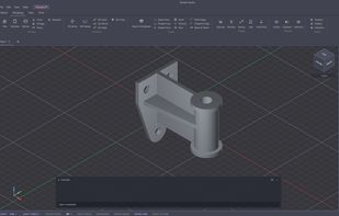A shaded 3D part in the viewport.