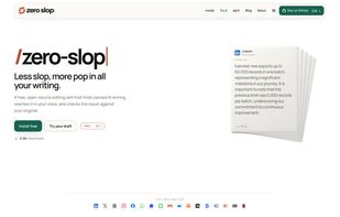 Zero Slop website: writing examples, source links, and editor installation.