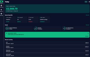 Today view — safe-to-spend, upcoming bills, goals, and subscription detection