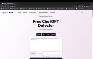 ZeroGPT homepage screenshot