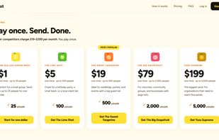 Five pay-once plans from $1 (25 people) to $199 (5,000 people). No monthly fee, no contract.