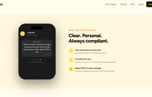 What your texts look like — each recipient receives a private one-to-one message with your event name in caps.