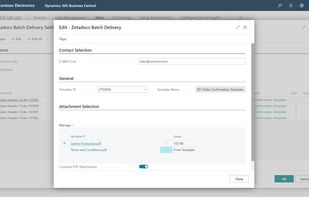 Send out documents in batches, setting the sending email address for replies, and including attachments such as standard terms & conditions