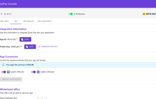Manage integration details, app currencies, webhook urls etc.