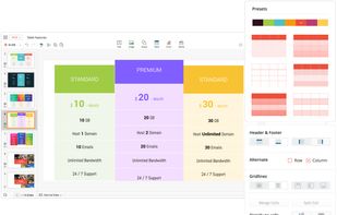 Categorize and arrange data in a way that captivates your audience's attention. Format every cell within a table, fill them with color, gradient, or an image.