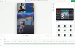 ZoneClip gameplay video editor with vertical preview, facecam and gameplay layouts, reframe controls, captions, and a multi-track timeline.