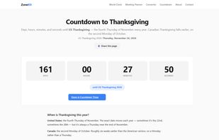 Evergreen countdown landing page — automatically rolls to next year's date once the current year's date passes. Covers both US and Canadian Thanksgiving.