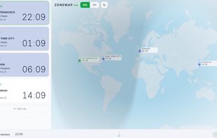 world map, timezone, clock card. main page light mode