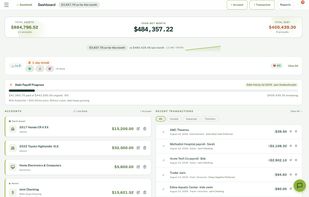 Dashboard with the demo household: net worth, accounts, debt payoff progress