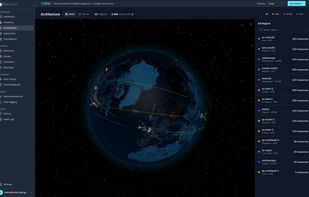 Global resource topology view of cloud resources discovered across AWS, GCP, and Azure regions worldwide.