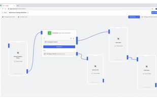 No-Code App builder canvas that has easy to use drag and drop nodes to configure your app's workflows