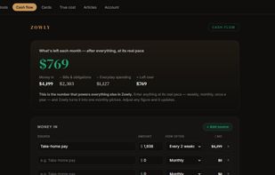 Cash flow dashboard - see what's left over each month after bills and everyday spending