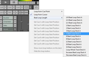 Zulu DJ Mixing Software - Loop Drop down Screen
