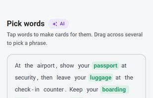 Picking words from your text to add to a set