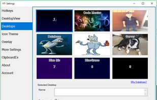 The settings form is where you configure the app. This shot shows wallpapers and desktop naming.