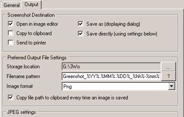 Settings Output