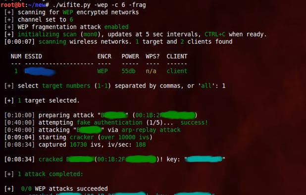 successful WEP attack (after 90 seconds)