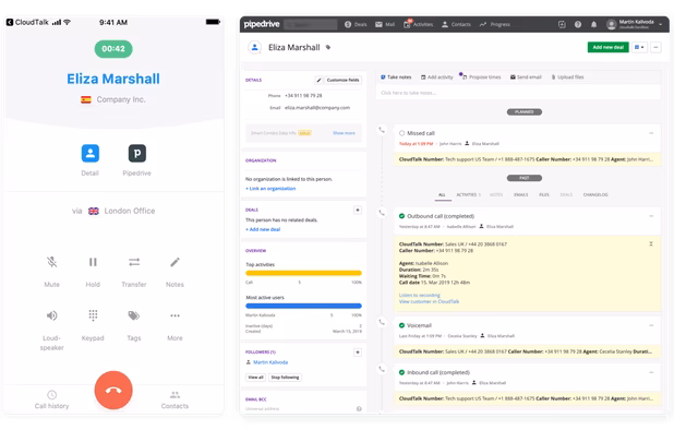 Integrate CRM system Pipedrive with CloudTalk to boost performance of your sales team.