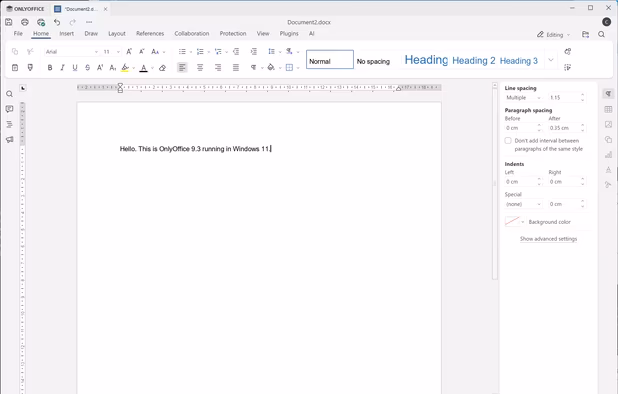 OnlyOffice 9.3 Document running in Windows 11