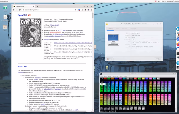 Example OpenBSD 6.9 desktop using Xfce 4.16 desktop environment