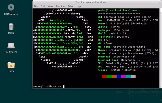 XFCE desktop in openSUSE Leap 15.2.