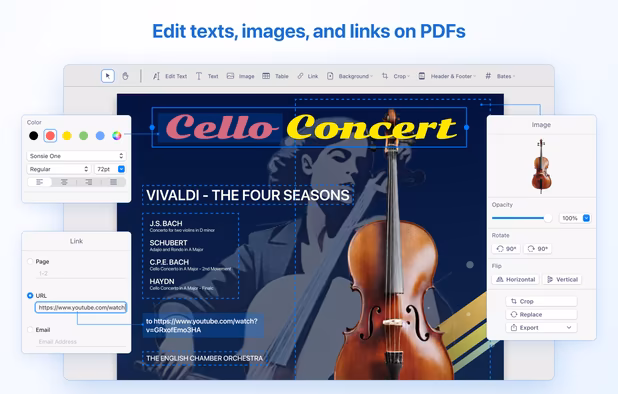 Edit texts, images, and links on PDFs