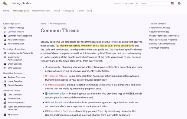 Privacy knowledgebase example