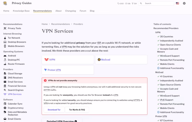 VPN provider recommendation listings