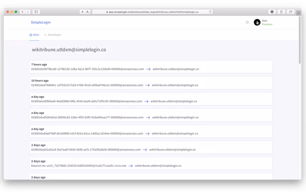 Visualize all emails sent to or replied from an alias.
