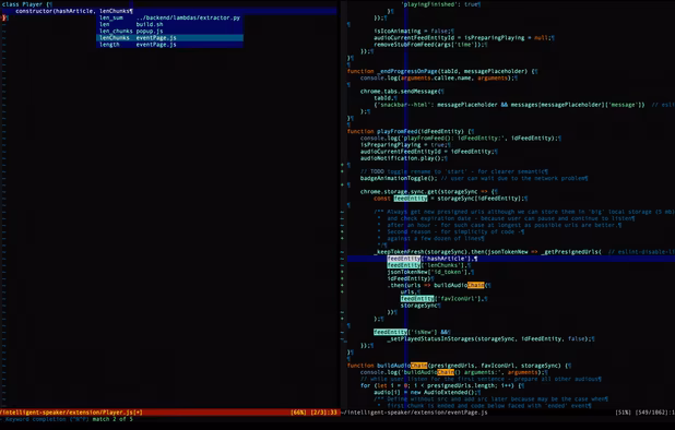 Plugin Gitgutter shows added lines as '+' and altere as '~'.