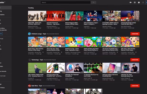 YouTube on Dark Mode