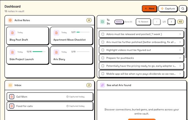 Ariv: Your notes, always findable. Capture everything. Maintain nothing ...
