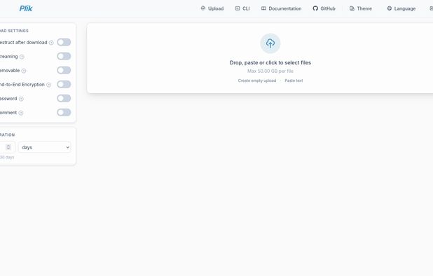 Plik: Temporary file upload system (Wetransfer like) in Go | AlternativeTo