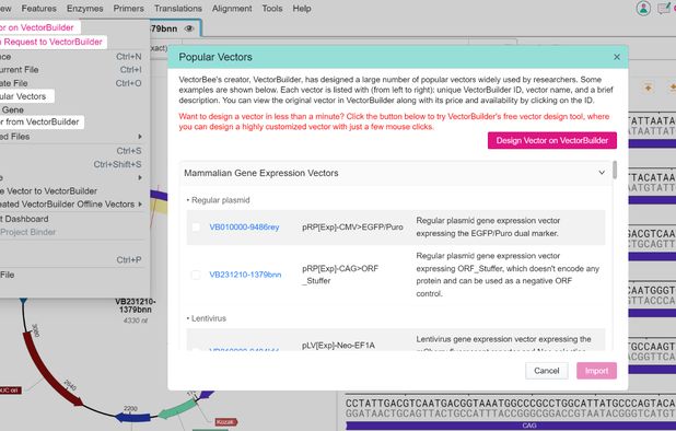 Vector Ee Software VectorBee: DNA and protein sequence editing, analysis, vector import ...