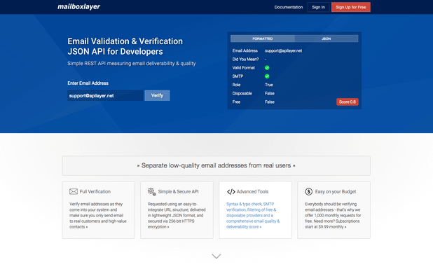 mailboxlayer API screenshot 1