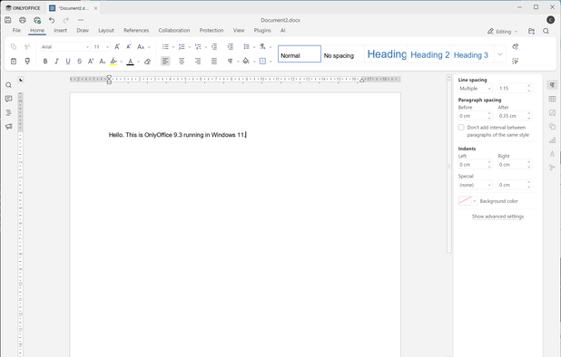 OnlyOffice 9.3 Document running in Windows 11