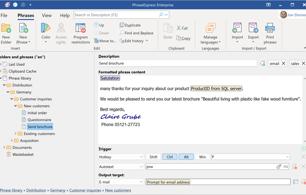 PhraseExpress screenshot 1
