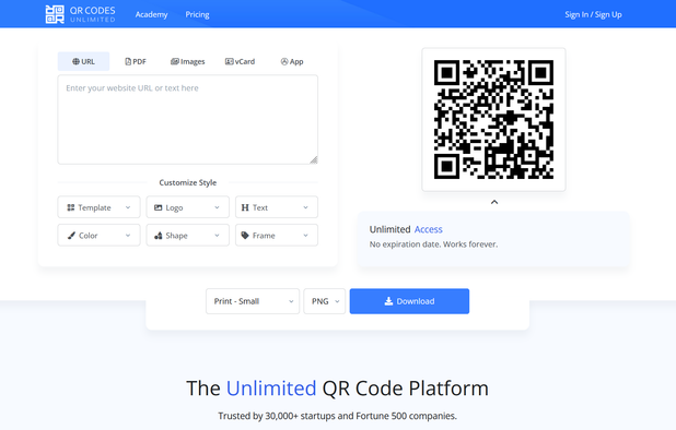 QR Codes Unlimited screenshot 1