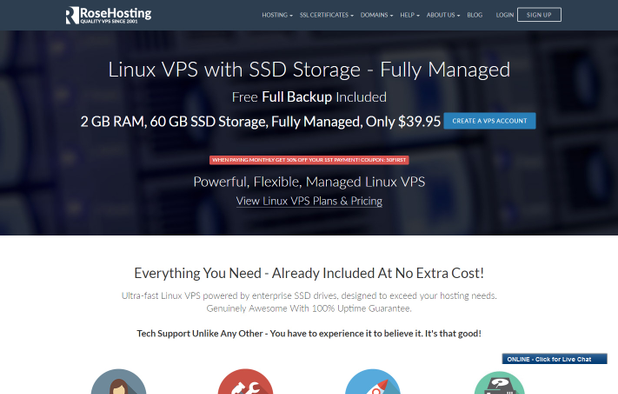 Screenshot of the RoseHosting.com homepage