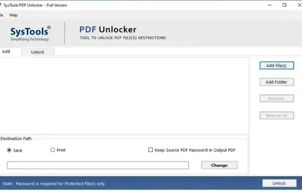 Open SysTools PDF Unlocker Software.