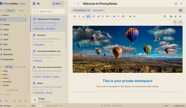 PrivacyNotes screenshot