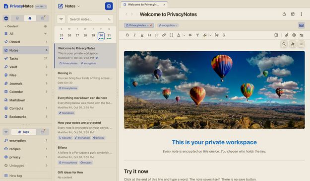 PrivacyNotes screenshot