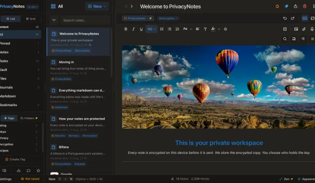 PrivacyNotes screenshot